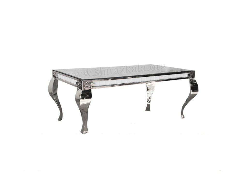 تصویر  میز کوئین فلزی نقره‌ای سایز 120*60 ارتفاع ۵۰ سانتیمتر